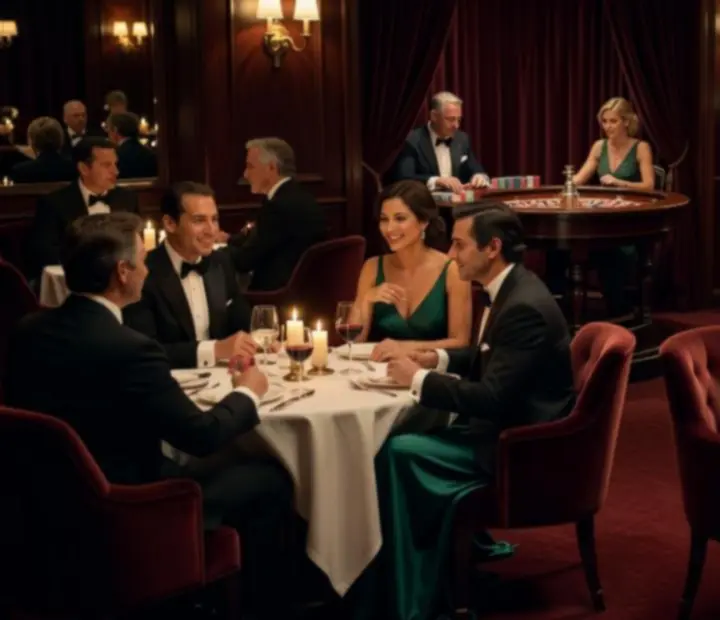 Ambiance lounge du restaurant en soirée avec lumière tamisée et invités