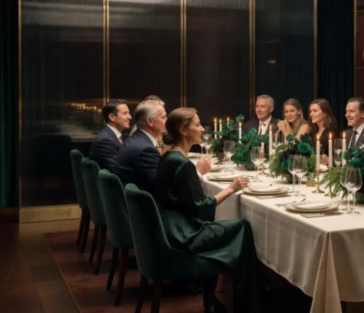 Grande tablée raffinée préparée pour un dîner d’affaires ou un événement privé