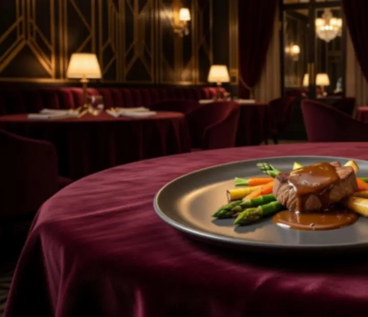 Plat signature gastronomique dressé dans une assiette en céramique