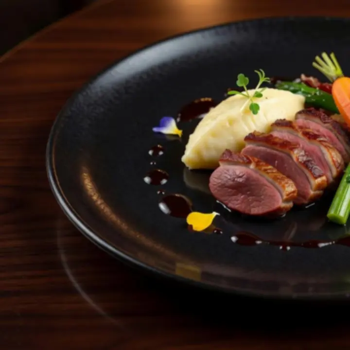 Plat signature gastronomique français dressé avec précision