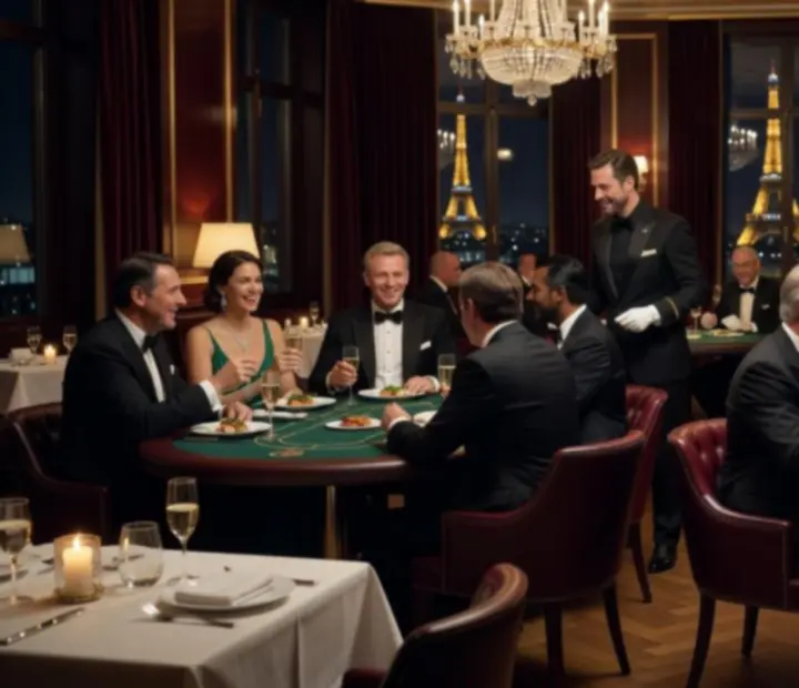 Invités élégants profitant d'une soirée poker dans un restaurant parisien