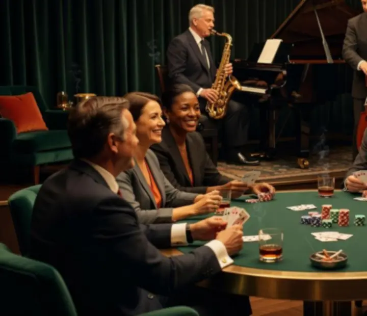 Musiciens jouant un jazz feutré pendant une soirée poker élégante