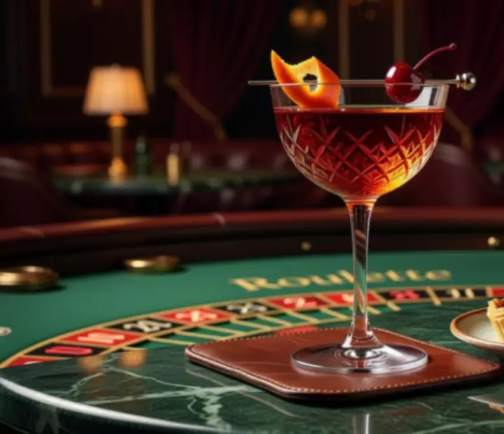 Cocktail raffiné servi près d’une table de roulette