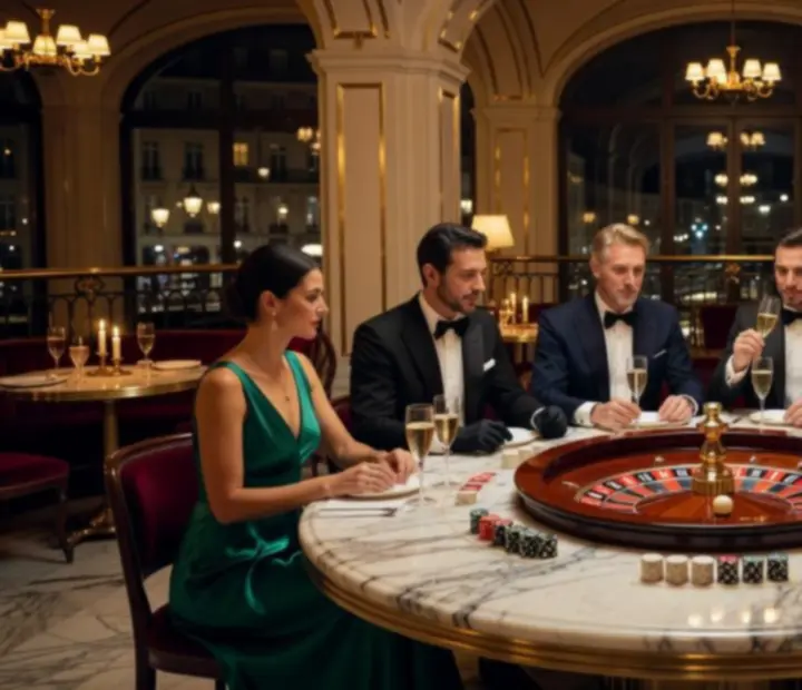 Invités prenant des photos près d’une table de roulette dans un décor sophistiqué